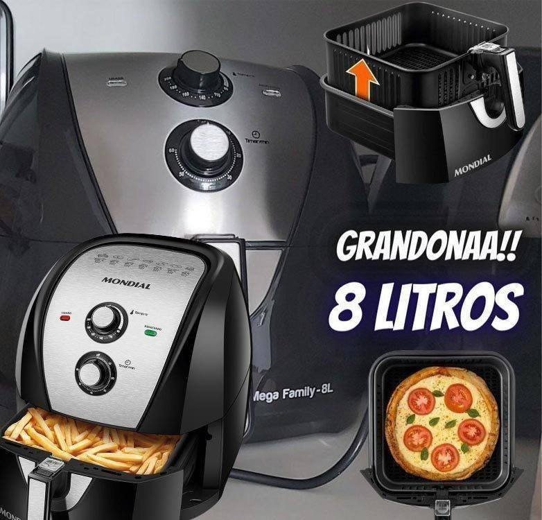 Fritadeira Sem Óleo Air Fryer 8L, Mondial, Preto/Inox, 1900W, 127V – AFN-80-BI