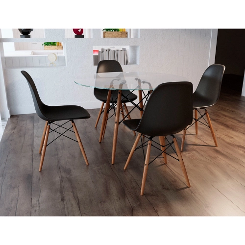 Mesa redonda Eames com tampo de vidro 100 cm + 4 cadeiras Eiffel Dsw!!