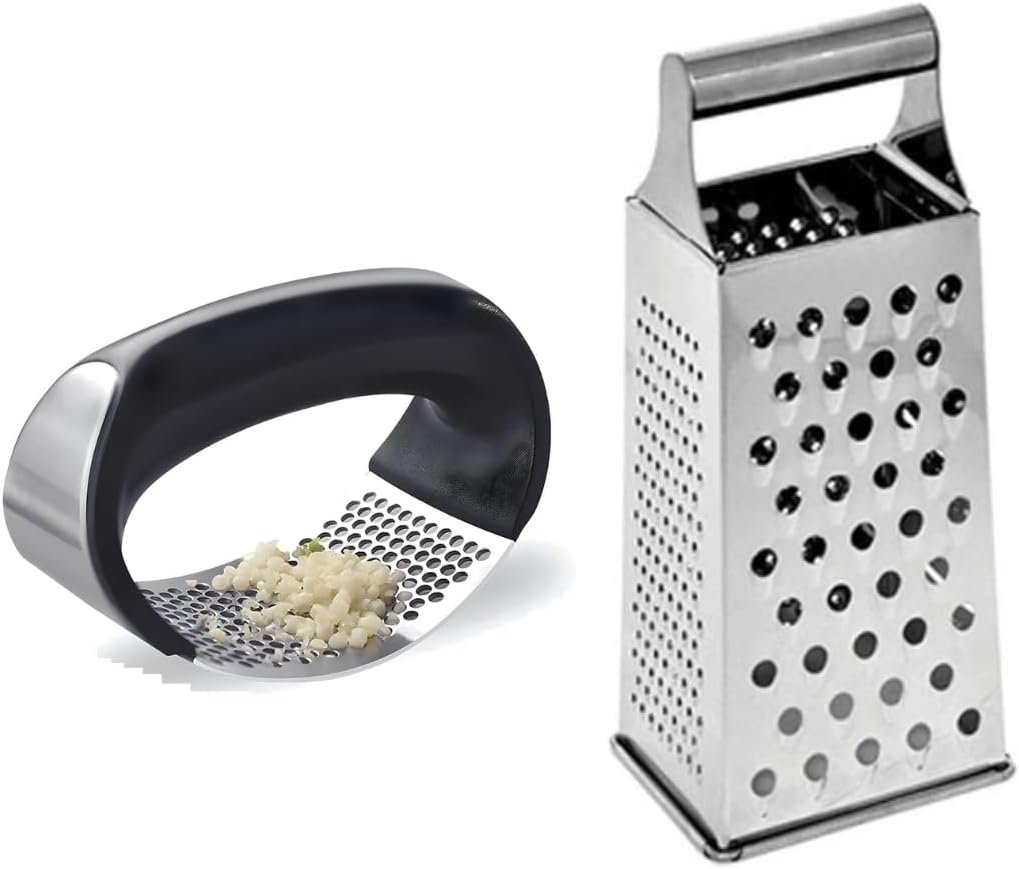 KIT 2 pç INOX Amassador Triturador de Alho e Ralador de Alimentos com 4 cortes!!