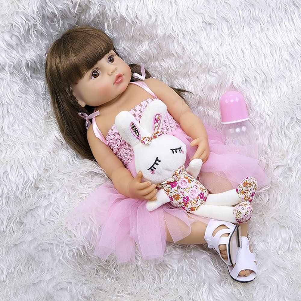 Brastoy Bebe Reborn Boneca Silicone Original Realista Menina Princesa 55CM (Rosa).