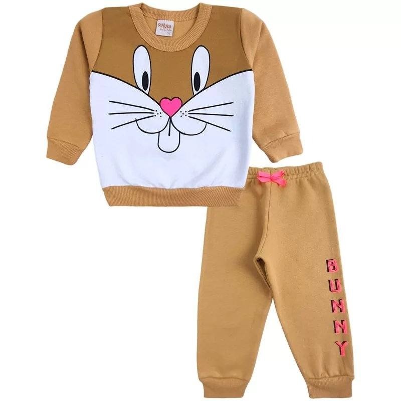 Conjunto Moletom Bebê Menina Bunny Caramelo