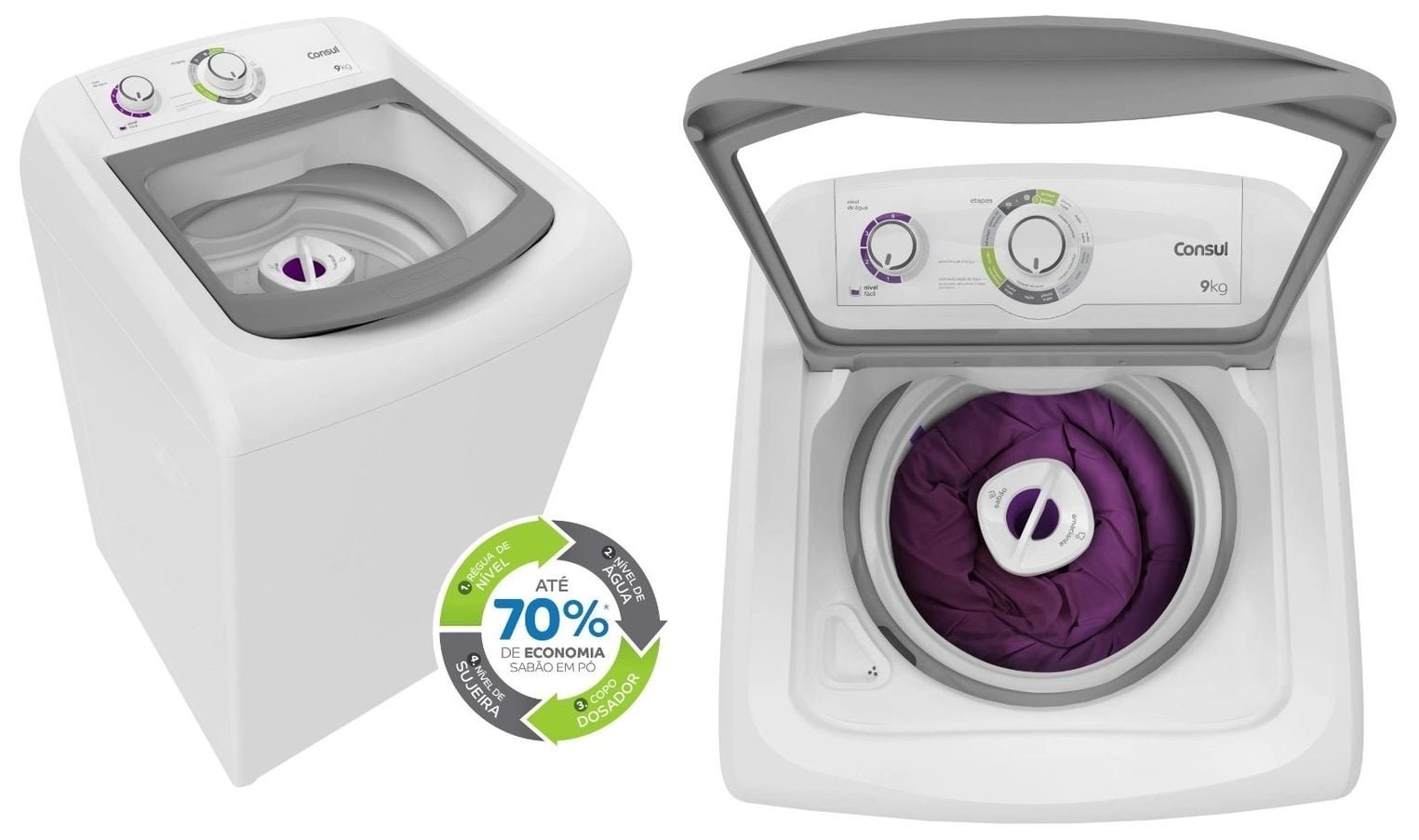 Máquina de Lavar Consul 9kg Dosagem Extra Econômica e Ciclo Edredom – CWB09AB 220V.