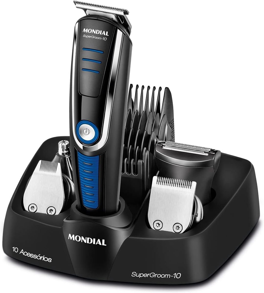 Aparador de Pelos Super Groom 10, Mondial, Preto/Azul, 6W, Bivolt – BG-03!!