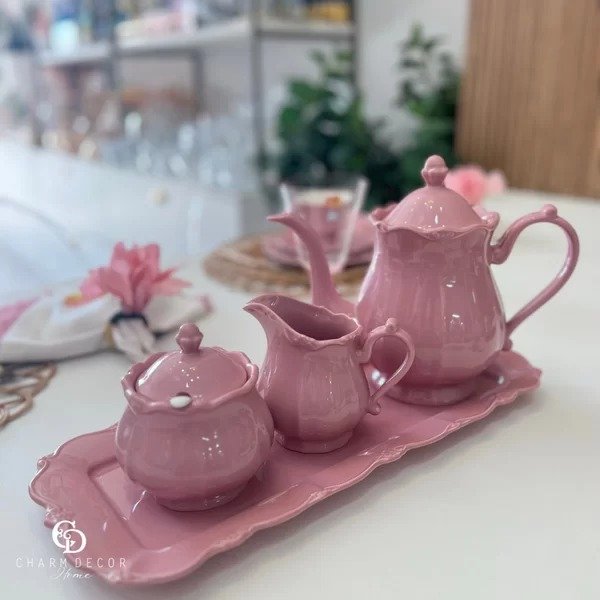 WOLFF Fancy Conjunto de Açucareiro Leiteira e Chaleira para Chá, Rosa (Rose)
