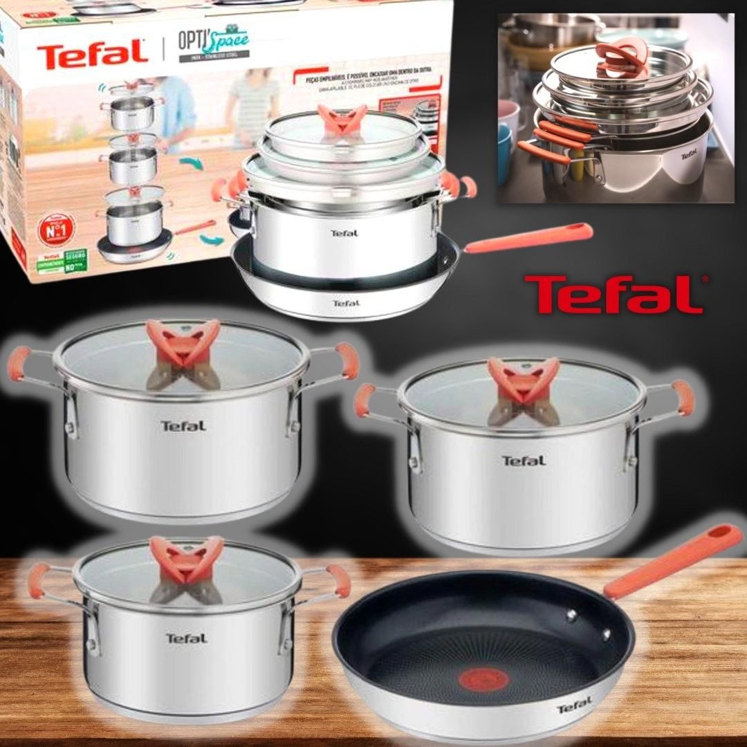 Jogo de Panelas 4 Peças Tefal Opti’space em Inox com Fundo Triplo!!