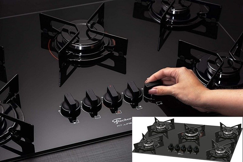 Fogão Cooktop Fischer 5Q TC FIT LINE Gás Mesa Vidro Preto BIVOLT!!