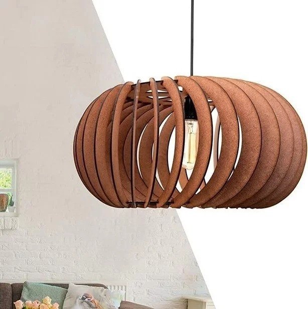 Pendente Elíptica Mdf Madeira Lustre 48Cm Luminária Sala!!