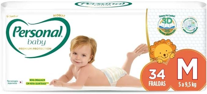‘Fralda Personal Baby Premium Protection M com 34 unidades