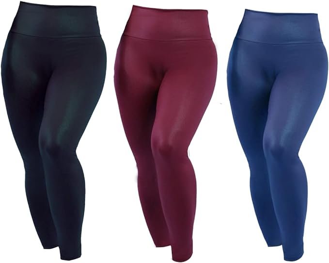 Kit 3 Legging Cirre Cintura Alta Brilho Molhado Imita Couro Lycra!!