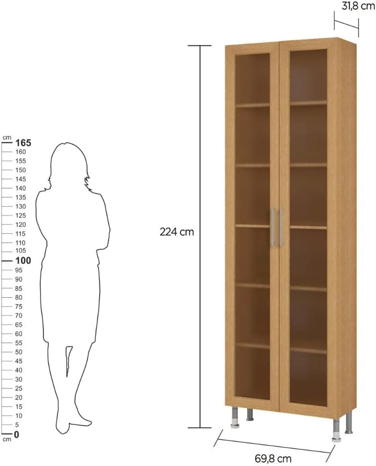 Estante Livreiro Ditália Aspen 2 Porta Vidro Carvalho Cd-308