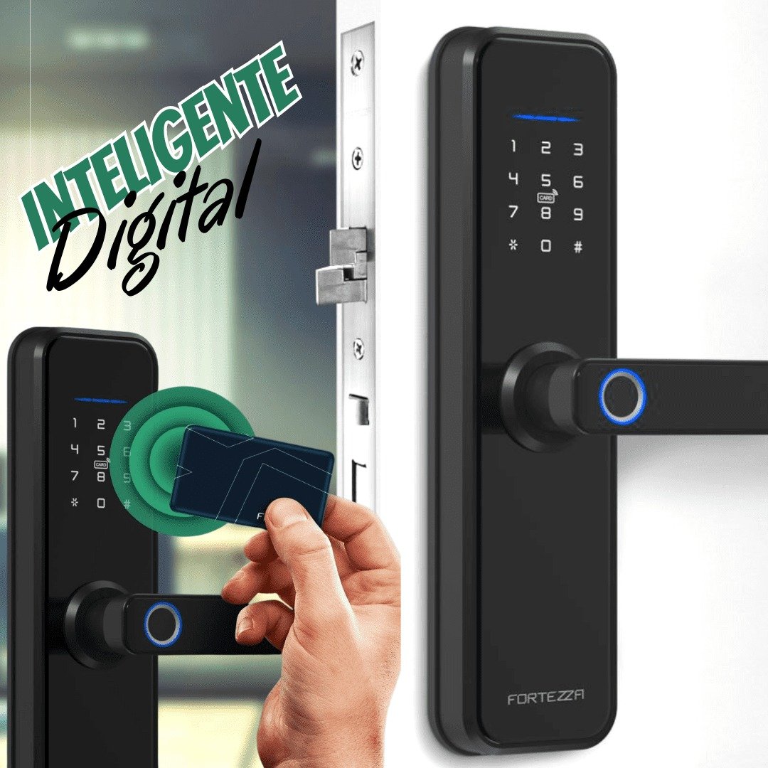 Fortezza Fechadura Eletrônica Digital Inteligente, Alta segurança, Embutir, Zigbee – Biometria, Senhas, Cartão, Aplicativo e Chave mecânica, Compatível com Alexa*, FZE01BK, Preto
