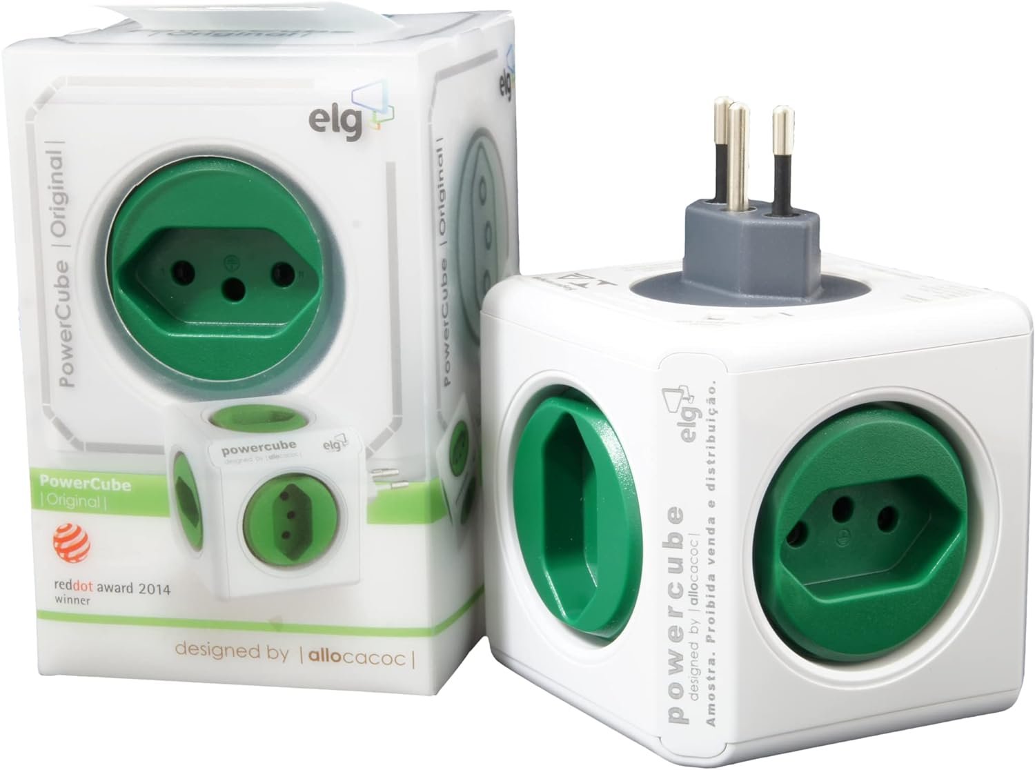 Multiplicador 5 Tomadas Bivolt – PowerCube ELG – PWC-R5, Verde e Branco