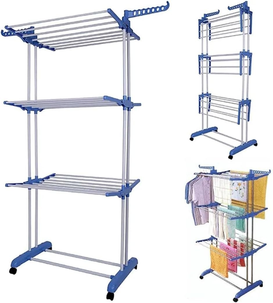 Varal de Chão Dobrável 3 Andares em Aço Inox – Azul e Branco!!
