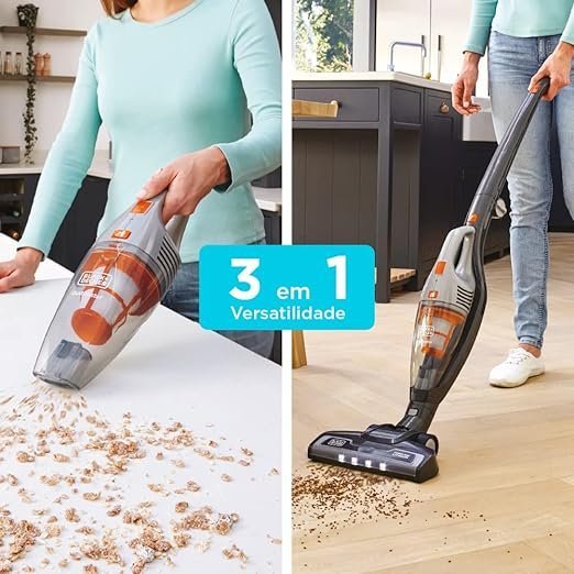 BLACK+DECKER Aspirador 3 em 1 Vertical mais comforto portátil e mop de limpieza 18V AV150, CINZA