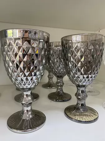 Lyor CONJUNTO 6 TAÇAS DE VIDRO PARA ÁGUA BICO DE ABACAXI 325ml CINZA METALIZADO