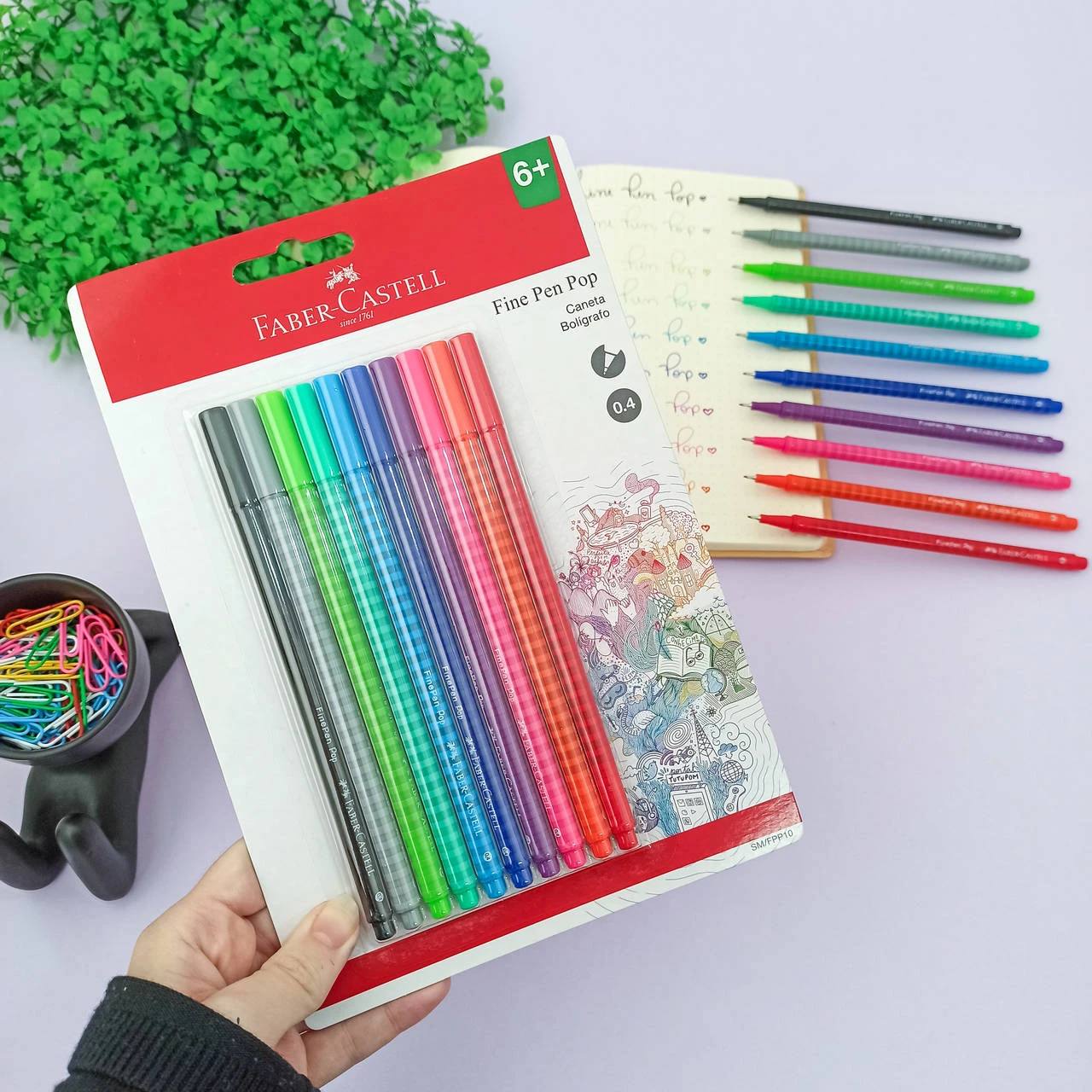 Caneta Ponta Fina, Fine Pen PoP, Faber-Castell,SM/FPP10, cartela com 10 unidades