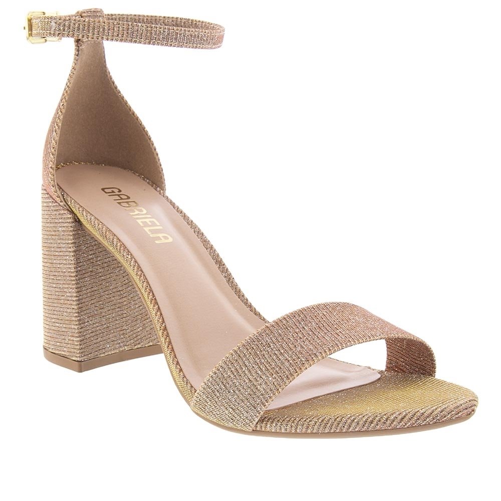 Sandália Gabriela Essenciais Salto Grosso Lurex Rosé