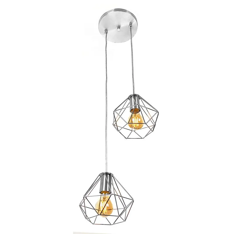 Lustre Pendente Luminária Diamante Aramado Duplo Branco