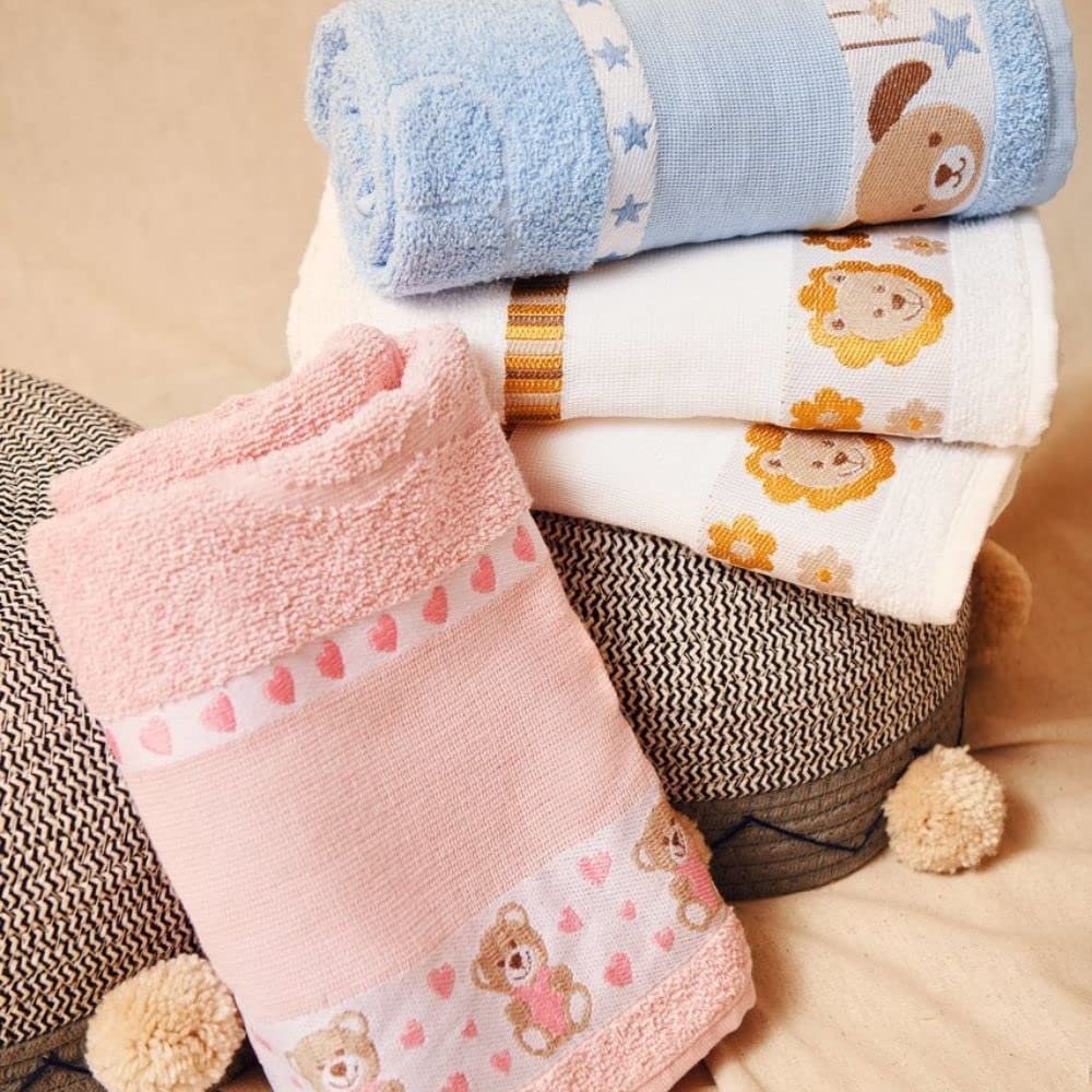 Kit 3 Toalhas De Banho Kids Infantil Em Ponto Cruz Para Bordar 100% Algodão (Variadas).