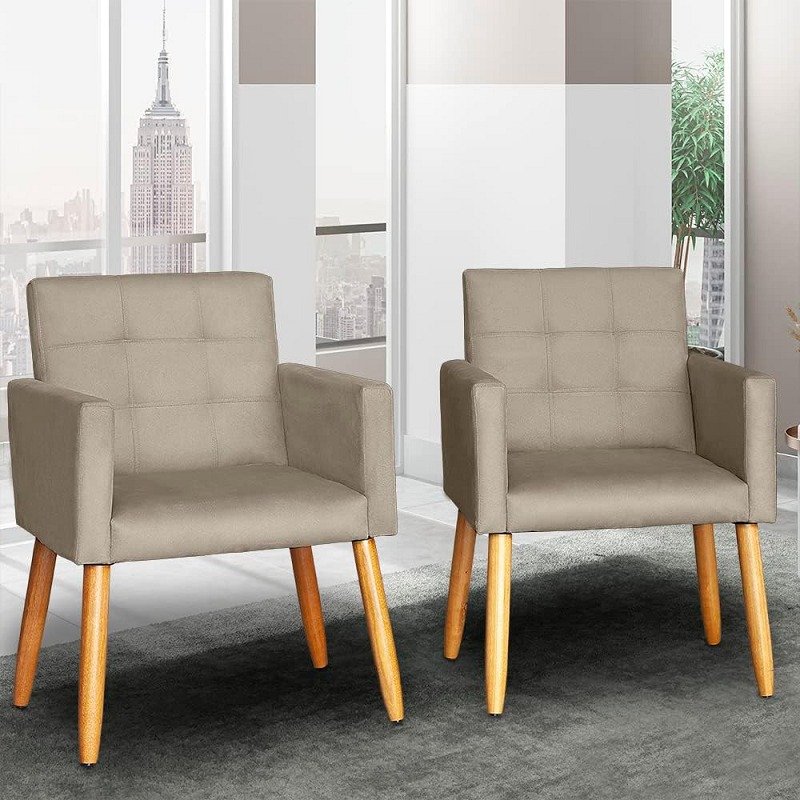 Kit 2 Poltronas Cadeira Decorativa para sala de estar recepção reforçada (Cappuccino).