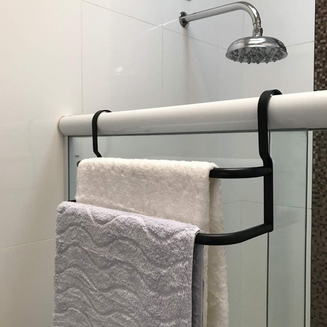 Porta Toalhas Duplo Toalheiro Para Box MetalCromo Turin Preto Fosco 60cm!!