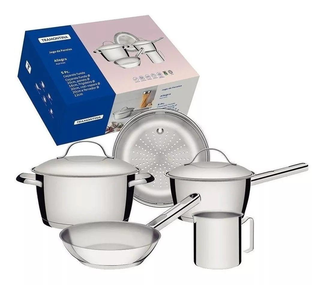 Jogo de Panelas com Fundo Triplo 5 Peças Tramontina Inox!!