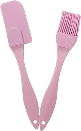 Kit 2 Peças Espátula E Pincel De Silicone Resistente Altas Temperaturas Para Uso Culinário Roxo, Rosa, Verde, Azul E Vermelho Cozinha Profissional LINHA PREMIUM SYANG (ROSA)