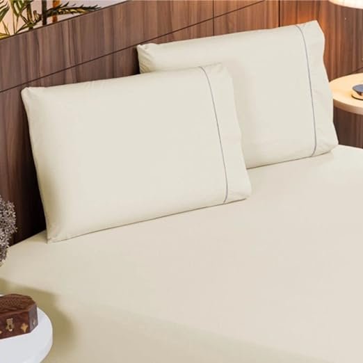 Jogo de Cama Lençol 400 Fios 3 Peças Ponto Palito Casa Dona (King, Marfim)