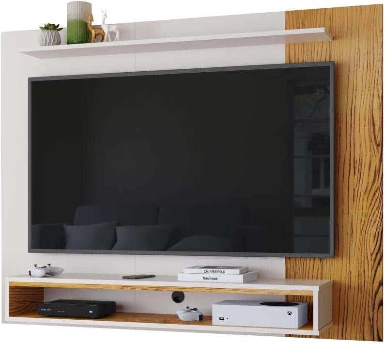 Estante Painel Parede Suspenso Tv 40 42 47 48 Polegadas Prateleira Superior Decorativa Nicho Organizador Sala Quarto – RPM (Off White/Nature)