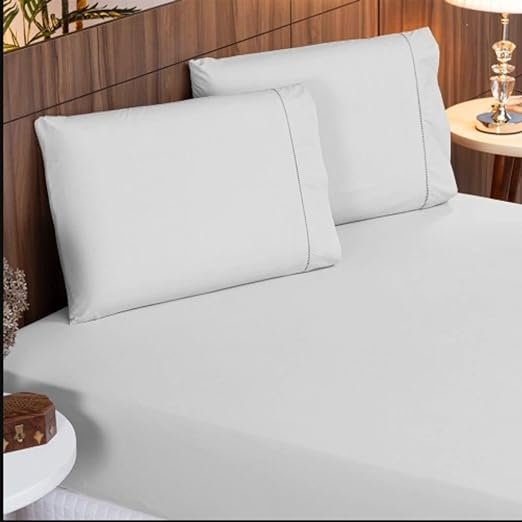 Jogo de Cama Lençol 400 Fios 3 Peças Ponto Palito Casa Dona (Queen, Branco)