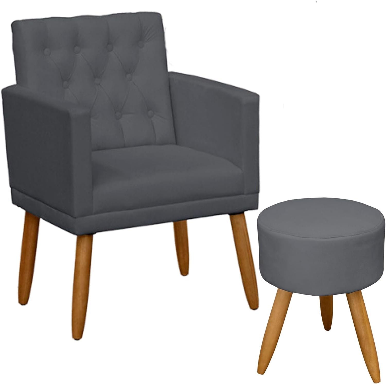 Poltrona Decorativa com Puff resistente moderno para sala de estar Recepção (Cinza)