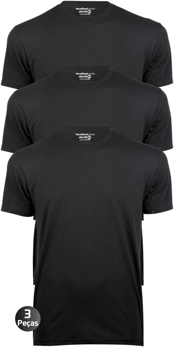 Kit 3 Camisetas Masculinas Básica Lisa Slim Algodão 30.1 Premium