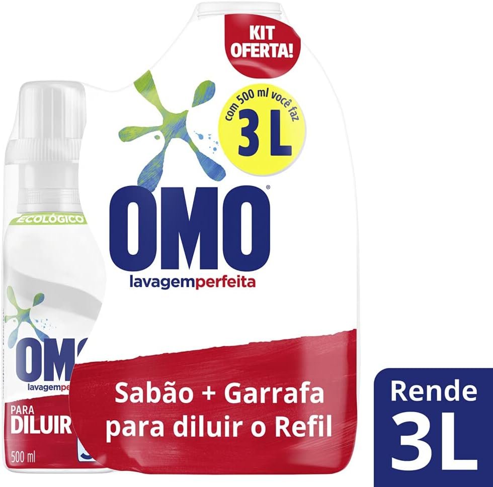 Omo Lavagem Perfeita – Kit Garrafa Para Diluição + Sabão Liquido, 500ml