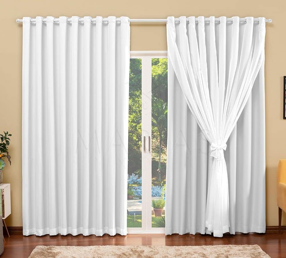 Cortina Para Sala Quarto Blackout Blecaute Corta Luz Voil 4,00 M X 2,50 (Branco)