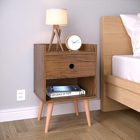Mesa Cabeceira Decore Mesinha 1 Gaveta Nicho Pés Palito Retrô Decoração Quarto – RPM Móveis (Freijó | Marrom)