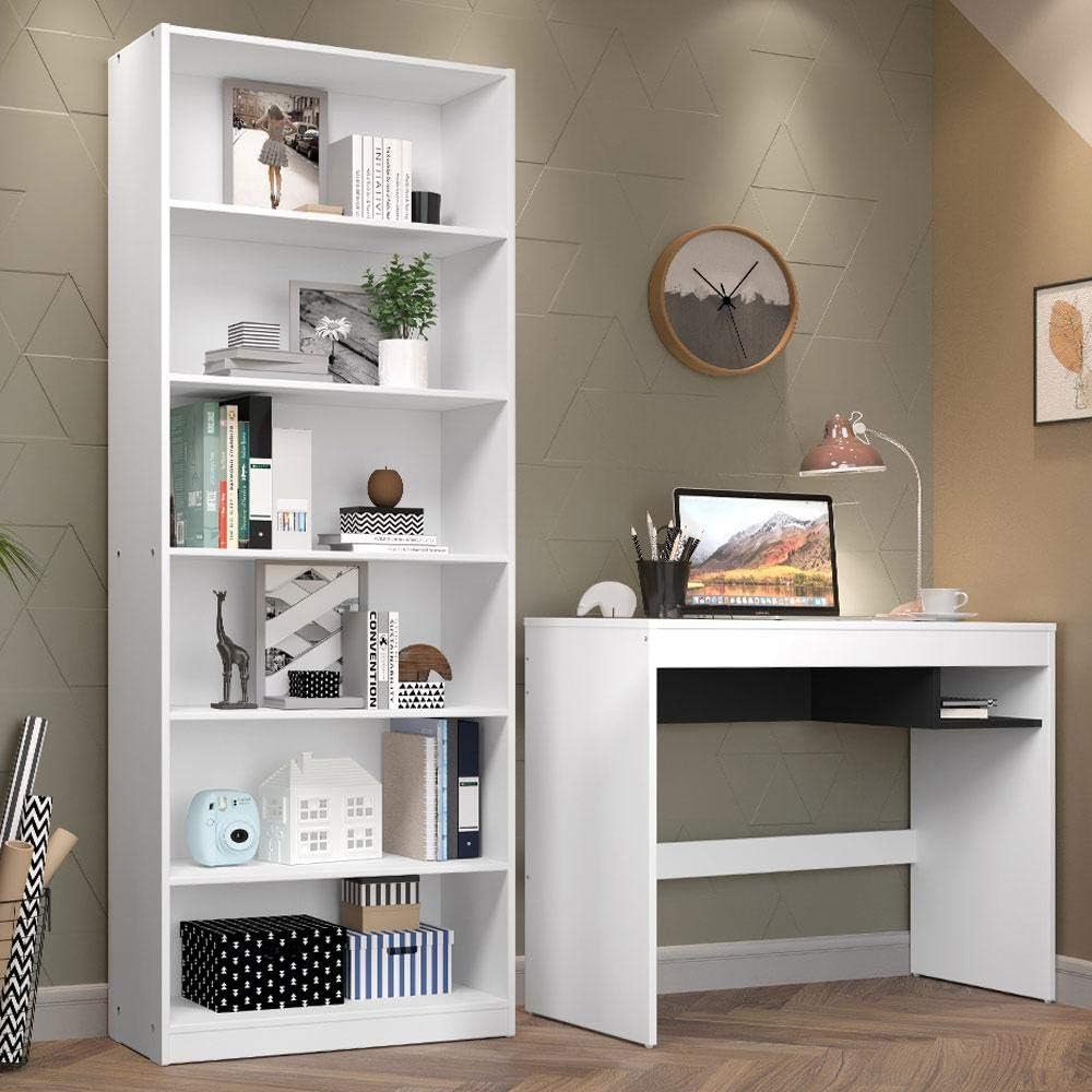 Escrivaninha Madesa Rubi + Estante Livreiro 6908 – Branco