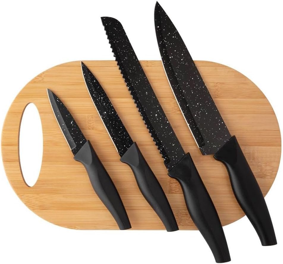 Conjunto cheff facas e tábua bambu, faca de pão, cozinha, legumes e de cheff Clink