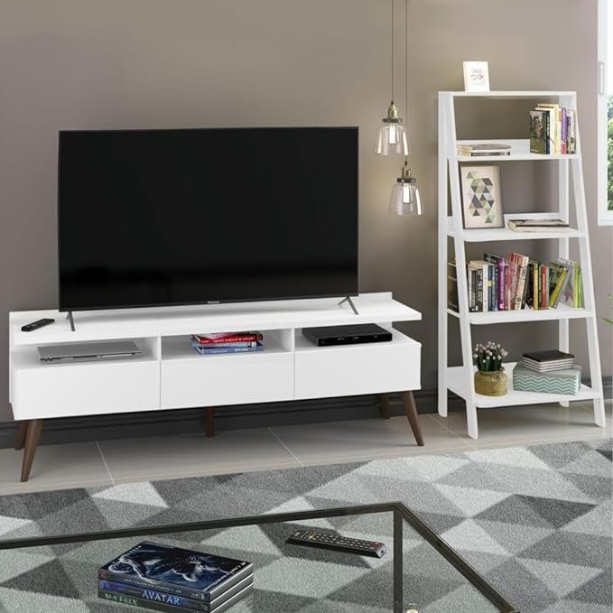 Rack para Tv até 65″ Madesa Londres e Estante Escada – Branco!!