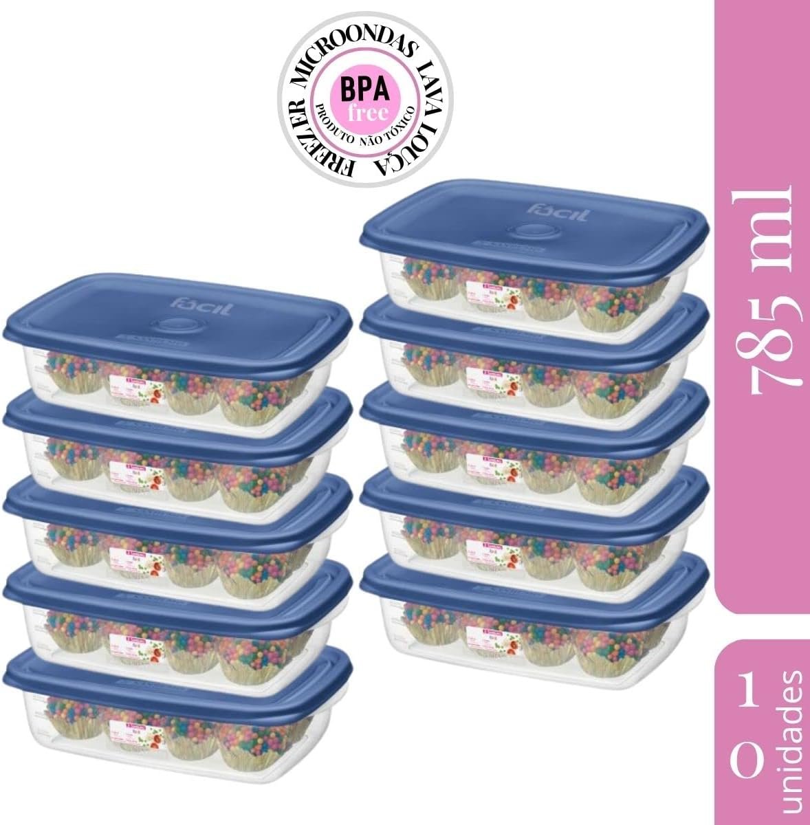 kit 10 potes plástico hermético 785ml sanremo Cor:Azul