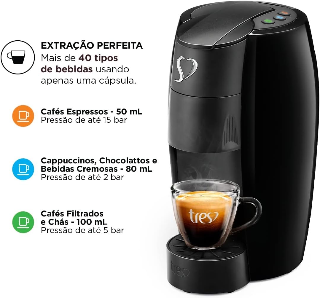 Cafeteira Espresso LOV Preta Automática 220V – TRES 3 Corações!!
