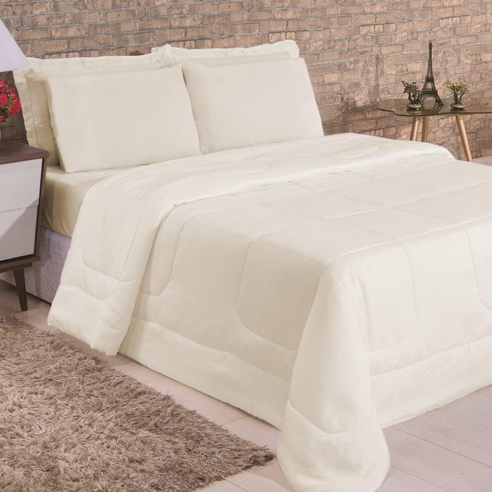 Kit Edredom Casal Jogo de Cama Leve Para Verão (6 Peças, Bege)