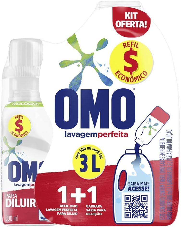 Omo Lavagem Perfeita – Kit Garrafa Para Diluição + Sabão Liquido, 500ml