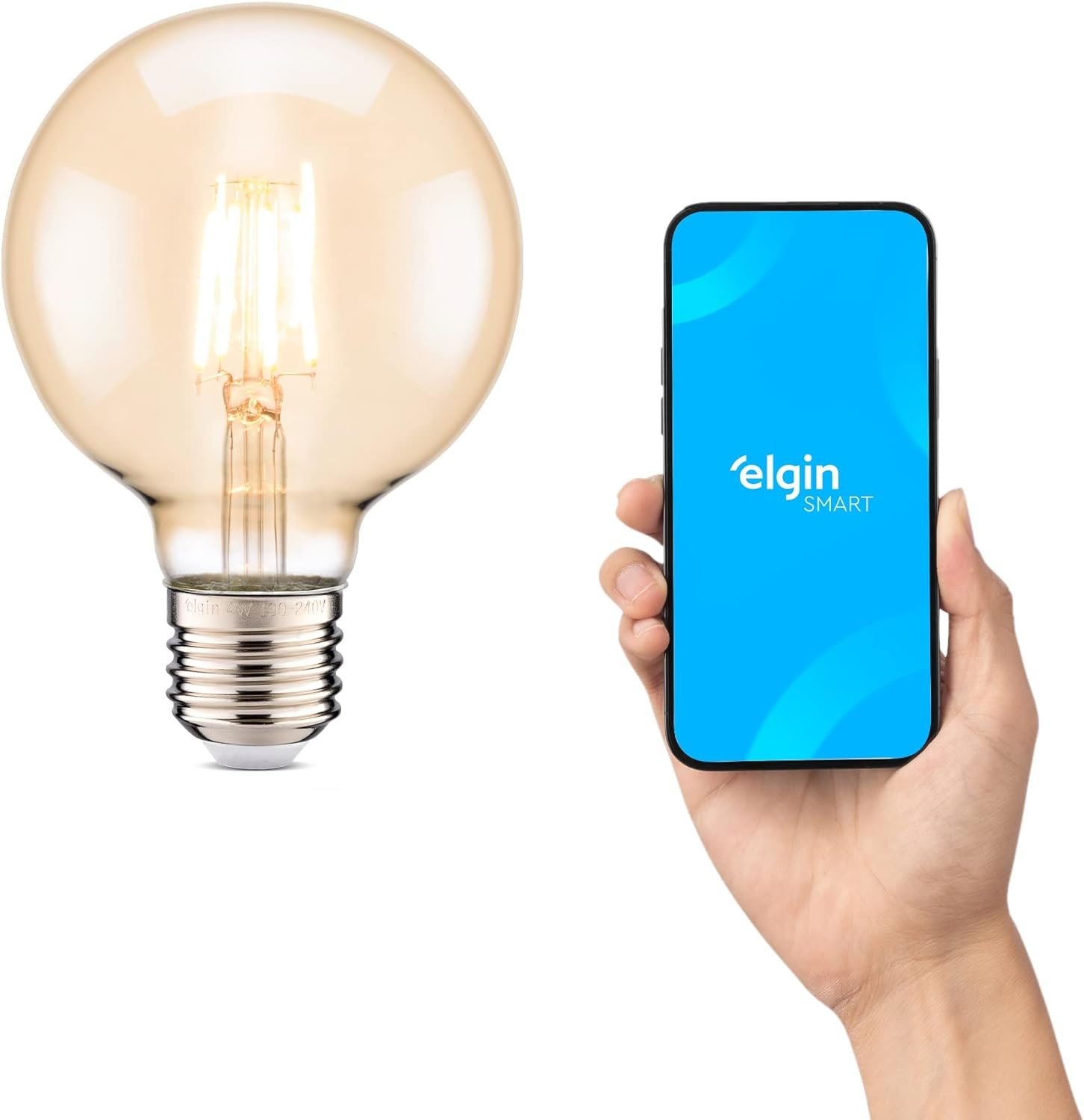 Lâmpada Filamento LED G95 Inteligente 6W 2200K e27 Elgin Bivolt Ambar Luz Amarela Quente – Vintage, Retrô, Decoração
