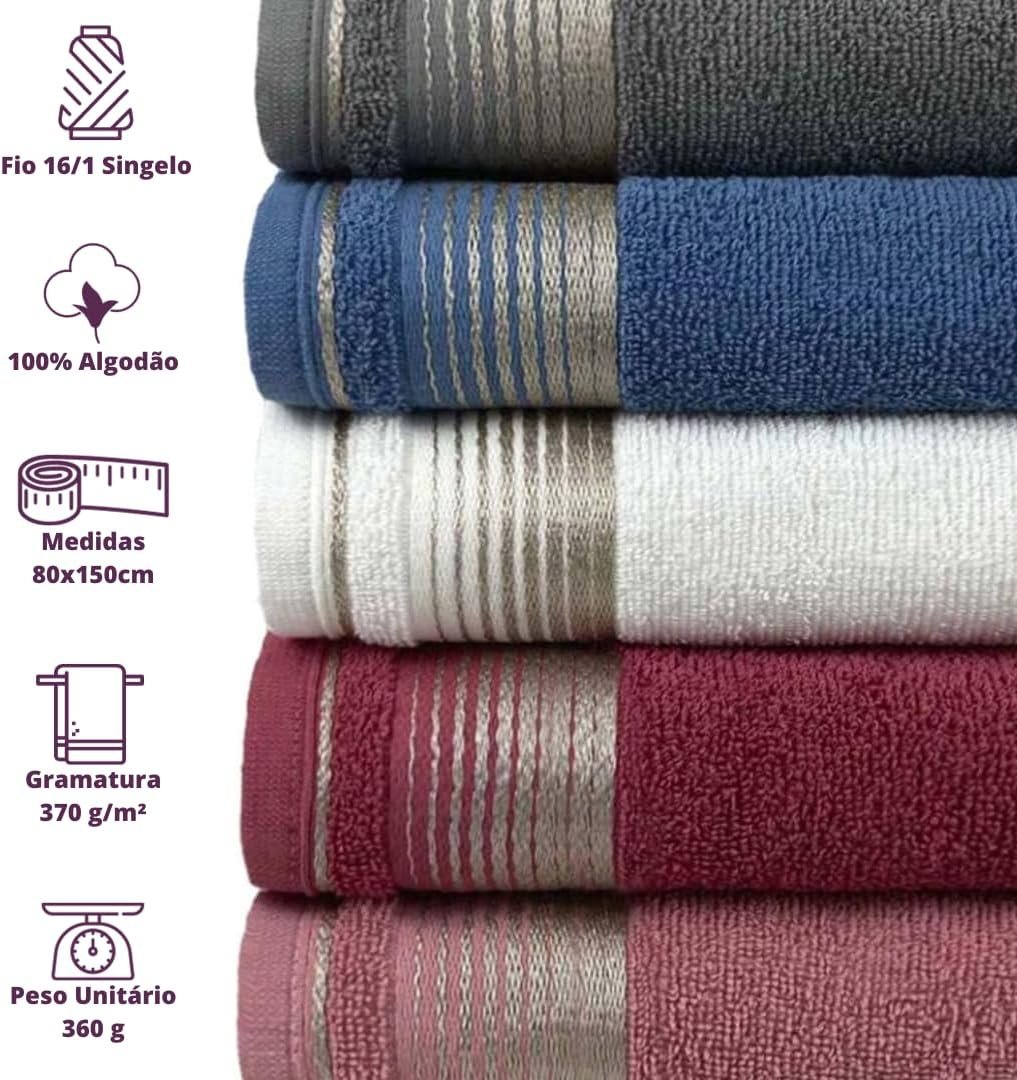 Kit Com 5 Toalhas de Banho Banhão Gigante Alta Absorção Luxo 80x150cm Hotel/Pousada!!