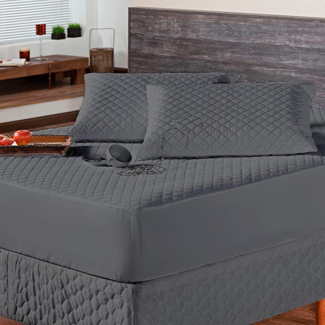 Kit Capa Impermeável Protetora para Colchão King + 02 Protetores Impermeáveis para Travesseiro – 4 Camadas de Proteção – Respirável e Não faz barulho – (Cinza, King).