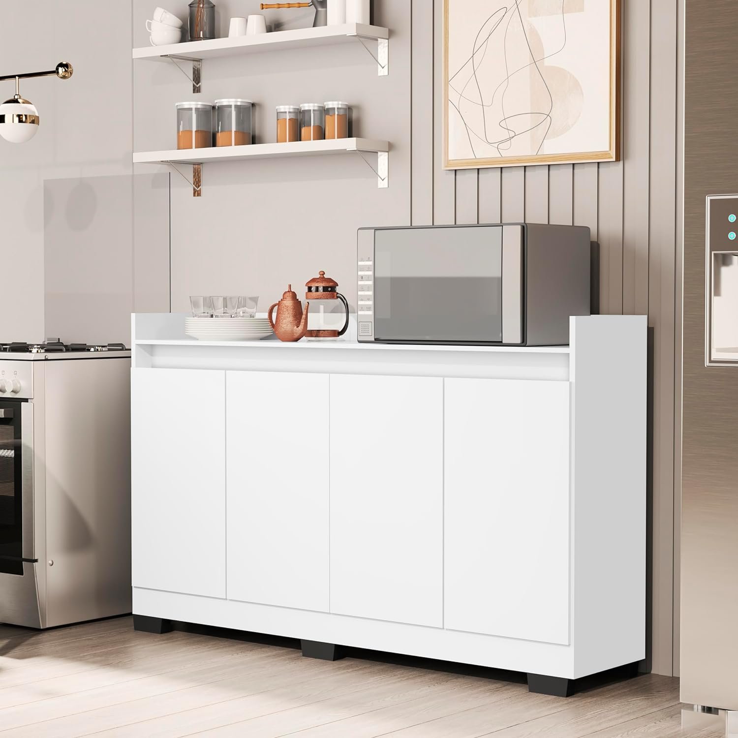Rack Aparador Buffet Cantinho Café Retrô 4 Portas Ryzen (Branco)