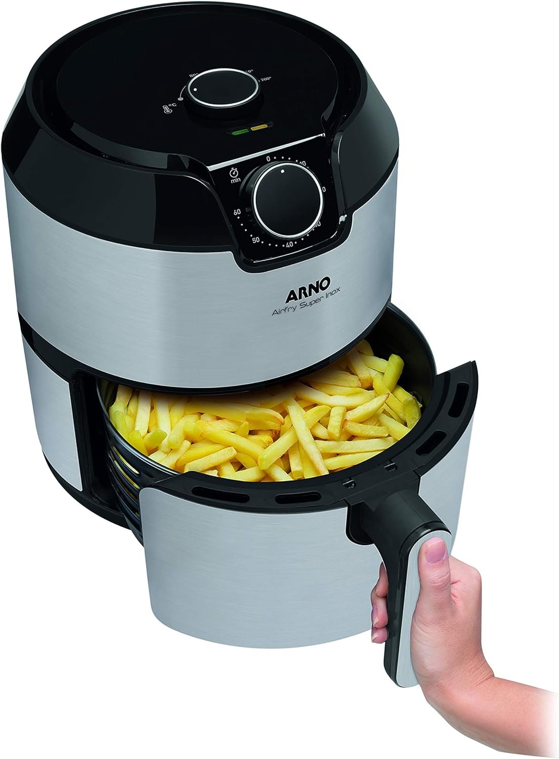 Fritadeira Elétrica sem óleo AirFry Super Inox, Arno, IFRY, Preta e Inox