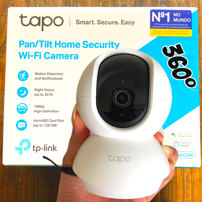 Camera de Segurança Wi-Fi 360º, 1080p Full HD TP-Link Tapo C200, Visão Noturna, Audio de duas vias, Detecção de Movimentos, Trabalha com Alexa, 512G de Armazenamento Local, Armazenamento na Nuvem