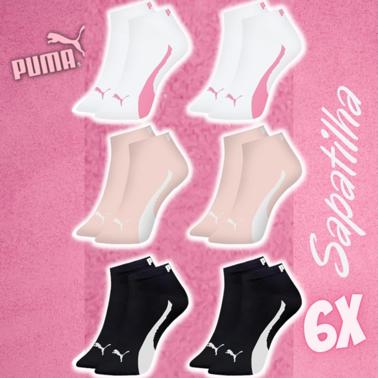 Kit 6 Pares Meia Puma Sapatilha Esportiva Cano Curto Feminina Adulto