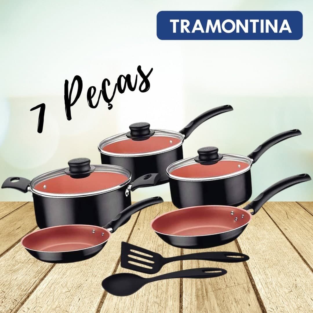 Jogo De Panelas Tramontina 7 Peças Turim Antiaderente Preto E Cobre